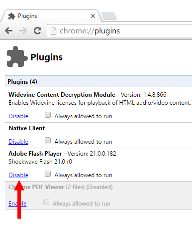 Disable Flash in Google Chrome