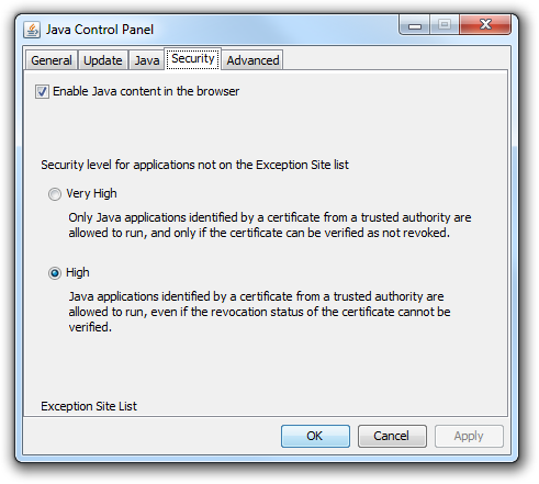 Java Control Panel