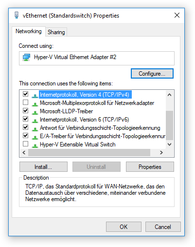 Network adapter properties in German and English