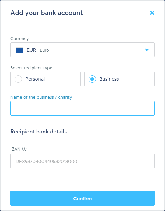 Transferwise add EUR account