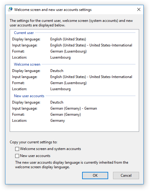 windows welcome screen and user account settings