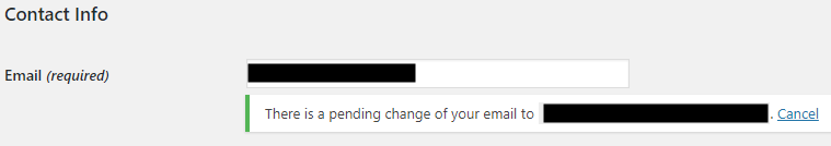 WordPress pending email change