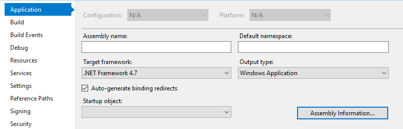 application target .NET framework