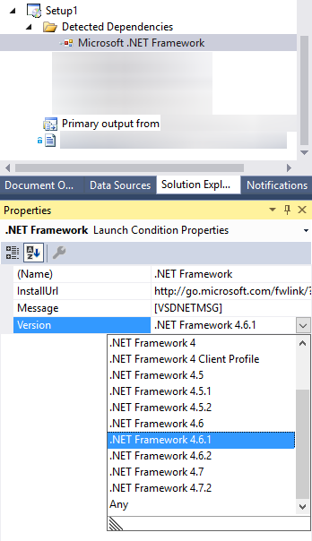 launch condition .net framework version
