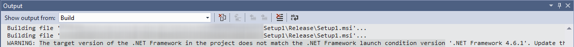 The target version of the .NET framework in the project does not match the NET framework launch condition version...