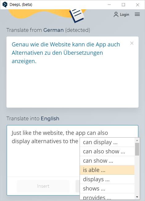 DeepL app for windows screenshot