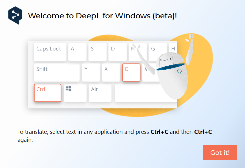 DeepL for Windows welcome screen