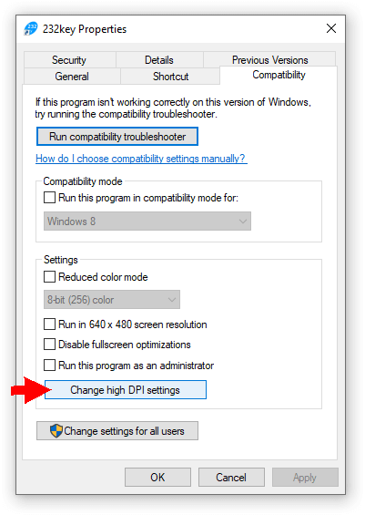 Change high DPI settings