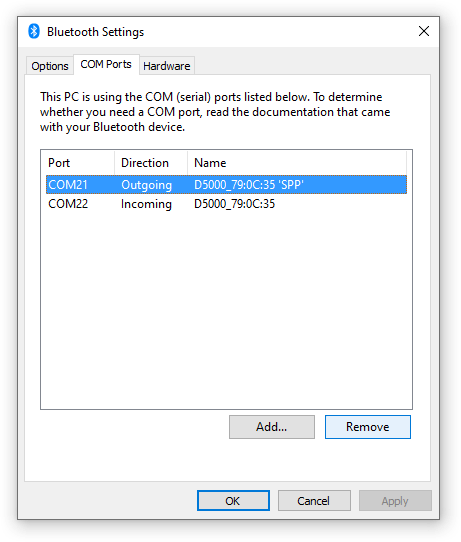 Bluetooth COM ports in Windows