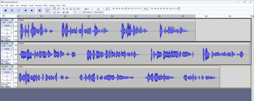 Audacity window with 3 tracks