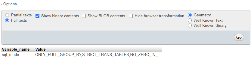 phpMyAdmin: Full texts option