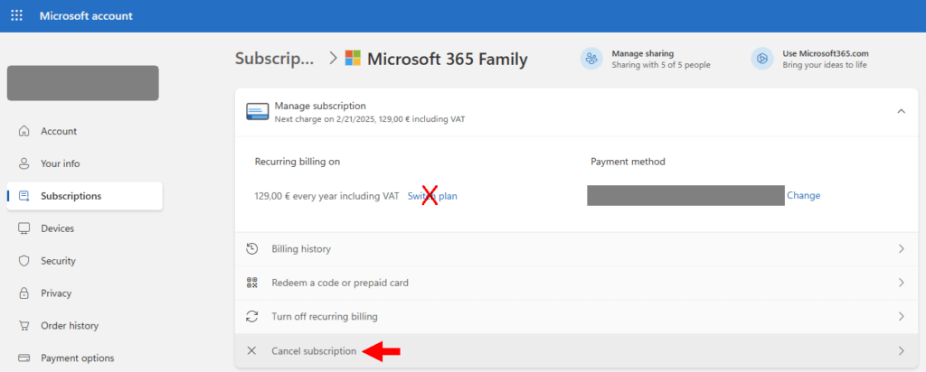 Microsoft 365 Family account management